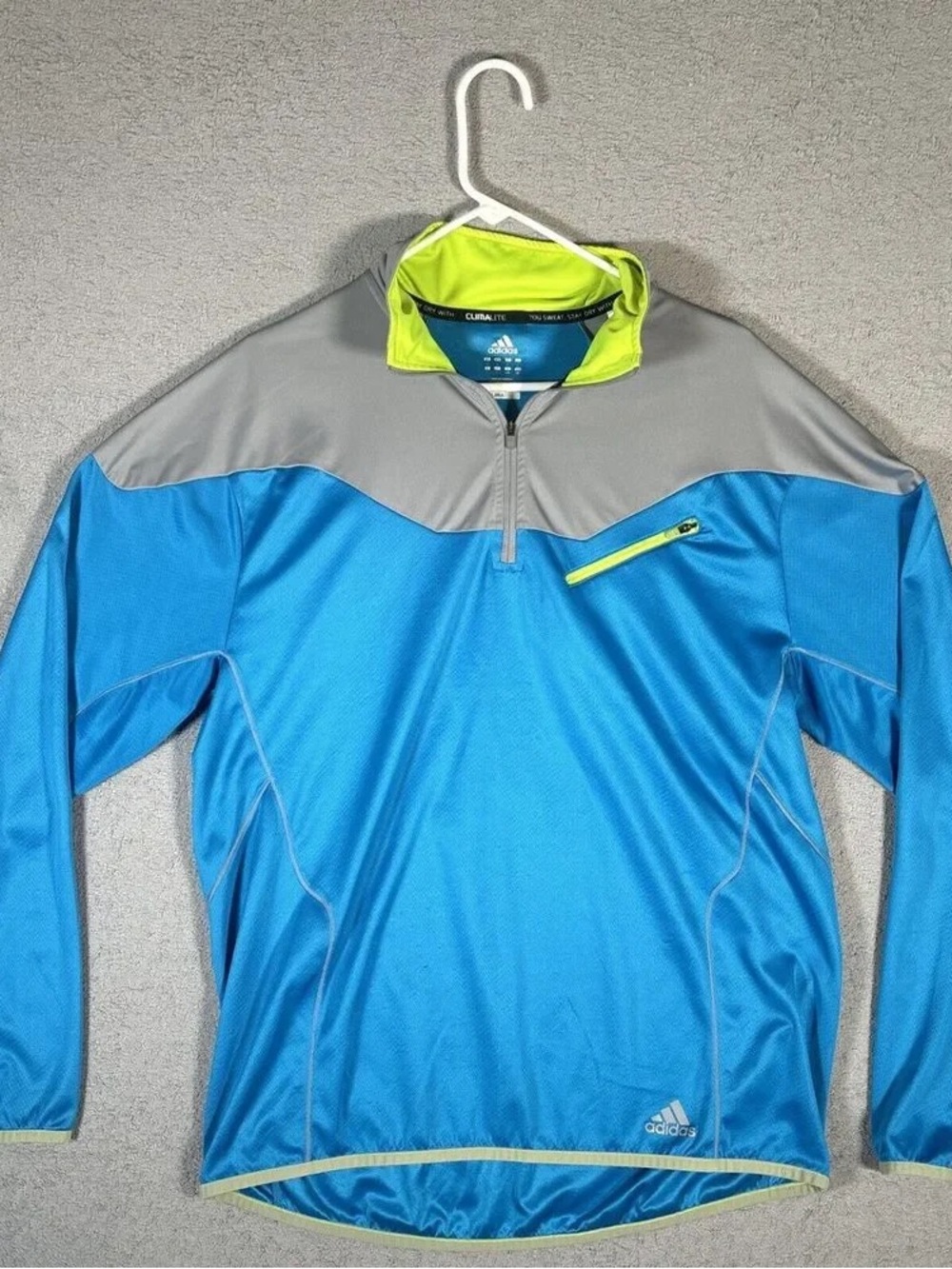 adidas Men's Blue and Gray Quarter-Zip Training Pullover with Neon Accents